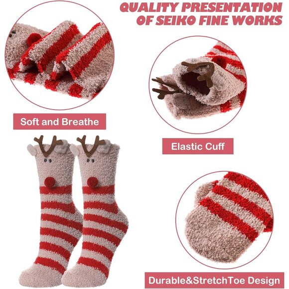Women's Fuzzy Socks Cozy Fluffy Winter Warm Slipper Socks Microfiber Soft Home - Picture 6 of 6